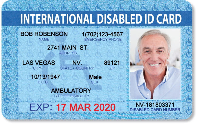 An example international disabled identification card laid flat